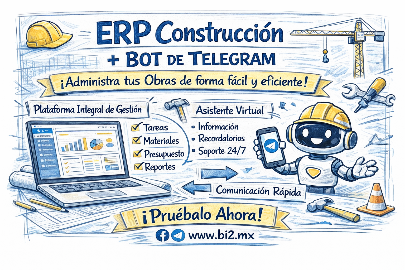 ERP Construcción + Bot Telegram — Administra tus obras